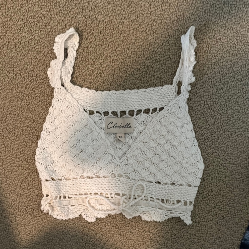 Cleobella White Cropped Tie Front Tank Top
